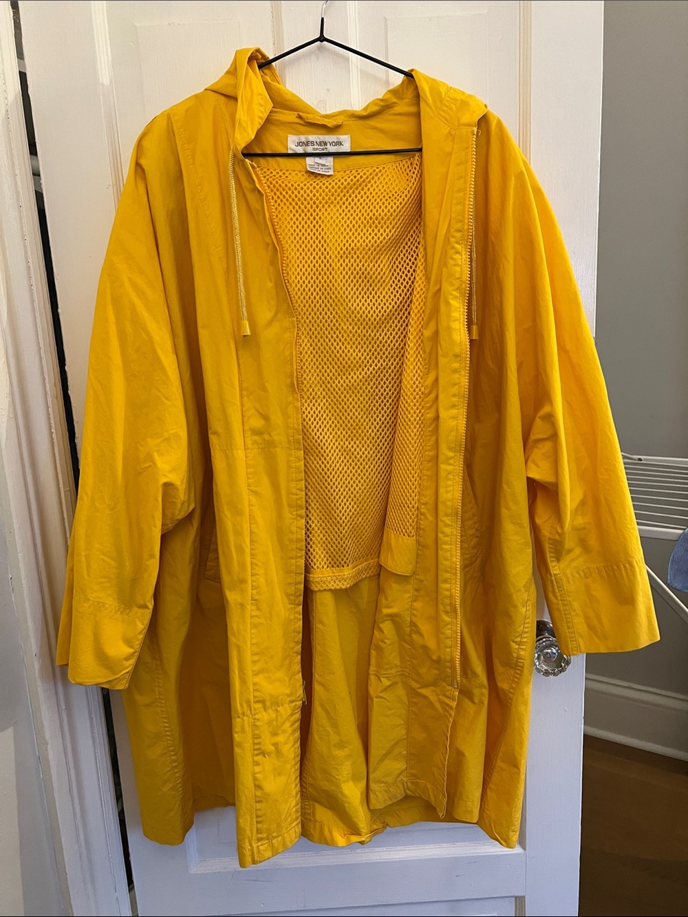 Jones New York Yellow Hooded Packable Rain Jacket